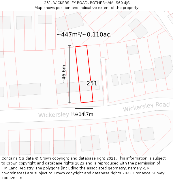 251, WICKERSLEY ROAD, ROTHERHAM, S60 4JS: Plot and title map