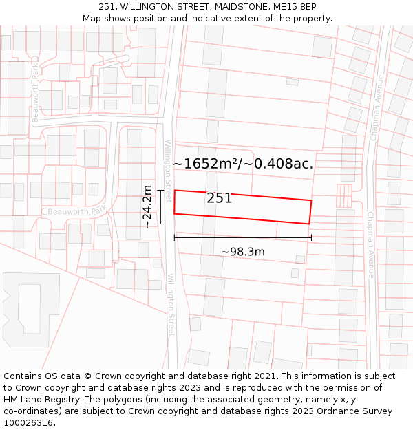 251, WILLINGTON STREET, MAIDSTONE, ME15 8EP: Plot and title map