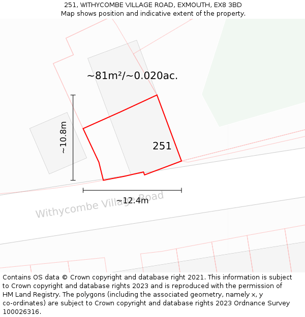 251, WITHYCOMBE VILLAGE ROAD, EXMOUTH, EX8 3BD: Plot and title map