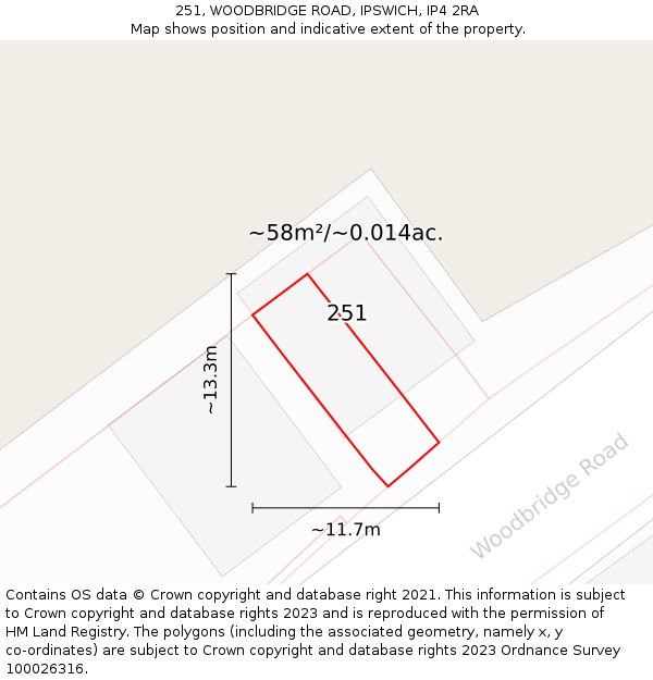 251, WOODBRIDGE ROAD, IPSWICH, IP4 2RA: Plot and title map