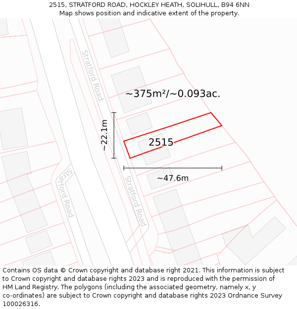 2515, STRATFORD ROAD, HOCKLEY HEATH, SOLIHULL, B94 6NN: Plot and title map