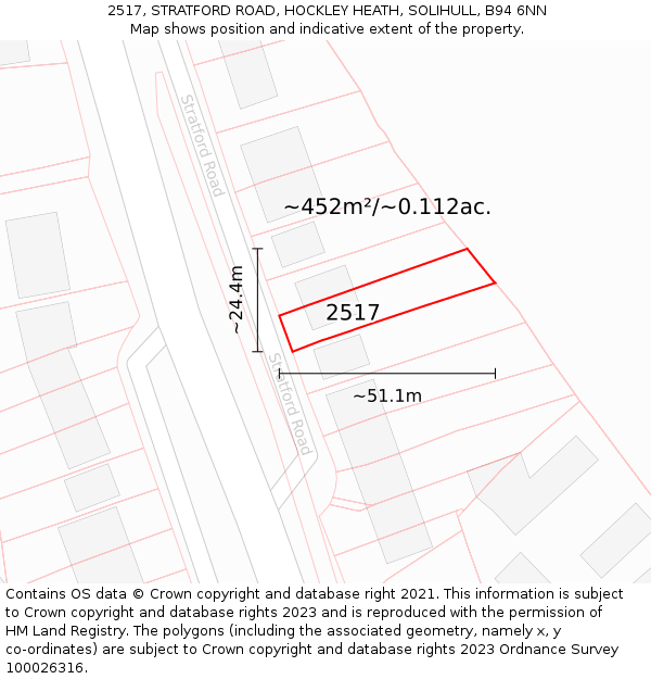 2517, STRATFORD ROAD, HOCKLEY HEATH, SOLIHULL, B94 6NN: Plot and title map