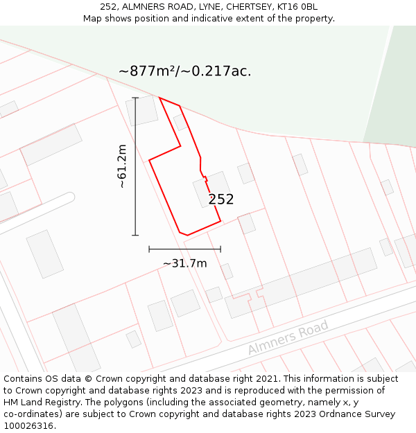 252, ALMNERS ROAD, LYNE, CHERTSEY, KT16 0BL: Plot and title map