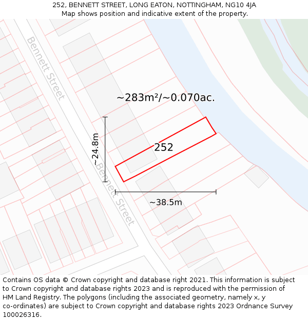 252, BENNETT STREET, LONG EATON, NOTTINGHAM, NG10 4JA: Plot and title map