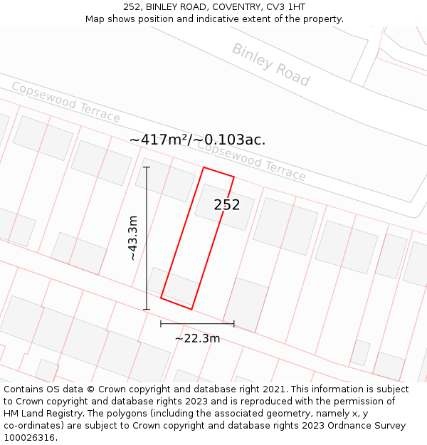 252, BINLEY ROAD, COVENTRY, CV3 1HT: Plot and title map