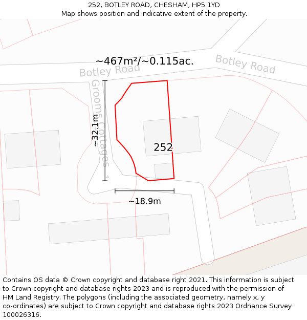 252, BOTLEY ROAD, CHESHAM, HP5 1YD: Plot and title map