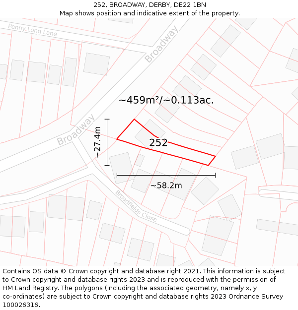 252, BROADWAY, DERBY, DE22 1BN: Plot and title map