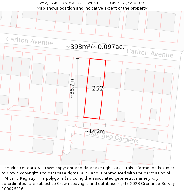 252, CARLTON AVENUE, WESTCLIFF-ON-SEA, SS0 0PX: Plot and title map