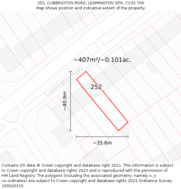 252, CUBBINGTON ROAD, LEAMINGTON SPA, CV32 7AX: Plot and title map