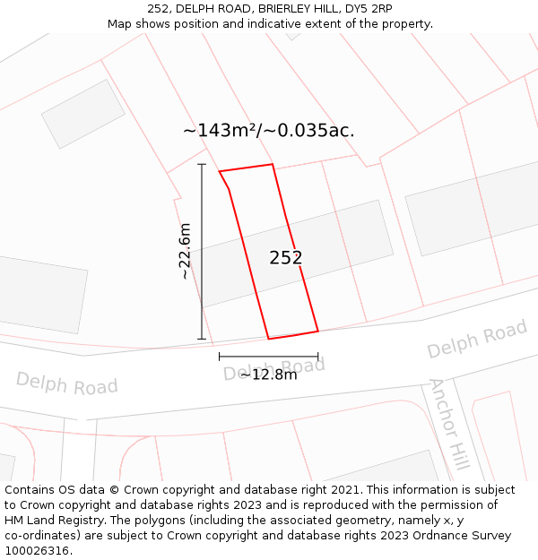 252, DELPH ROAD, BRIERLEY HILL, DY5 2RP: Plot and title map