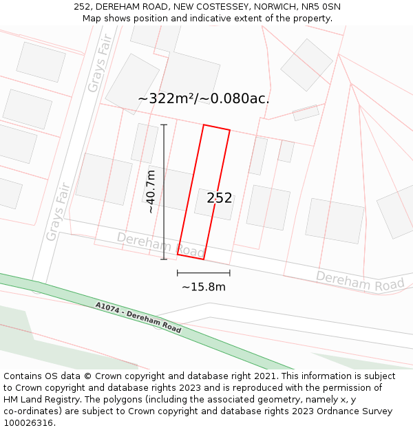 252, DEREHAM ROAD, NEW COSTESSEY, NORWICH, NR5 0SN: Plot and title map