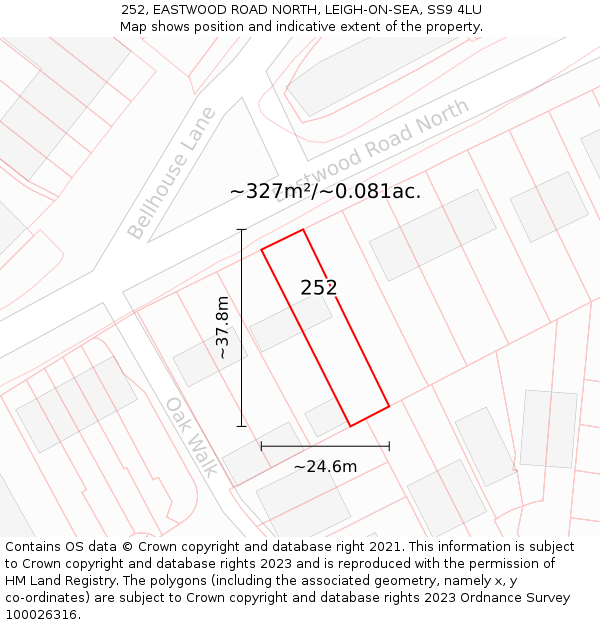 252, EASTWOOD ROAD NORTH, LEIGH-ON-SEA, SS9 4LU: Plot and title map