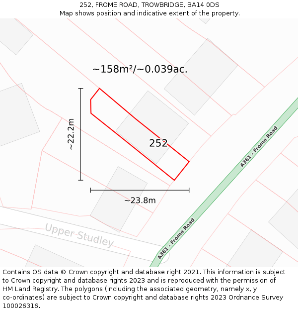 252, FROME ROAD, TROWBRIDGE, BA14 0DS: Plot and title map