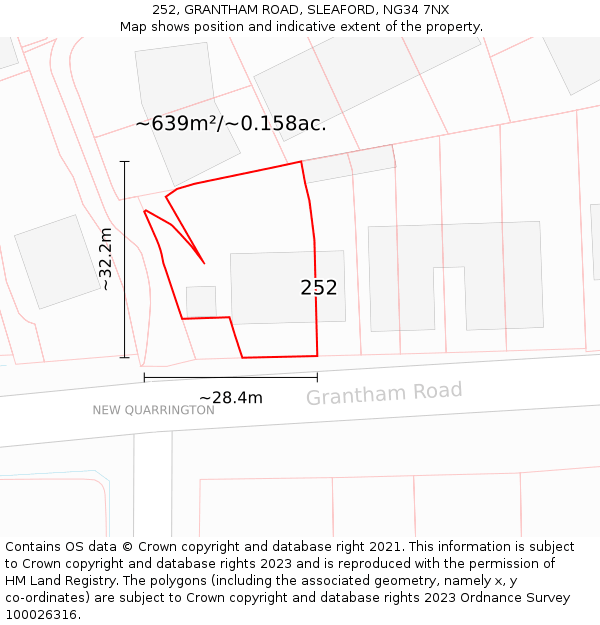 252, GRANTHAM ROAD, SLEAFORD, NG34 7NX: Plot and title map