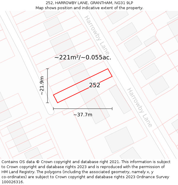 252, HARROWBY LANE, GRANTHAM, NG31 9LP: Plot and title map