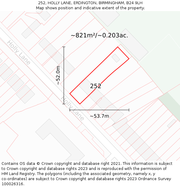 252, HOLLY LANE, ERDINGTON, BIRMINGHAM, B24 9LH: Plot and title map