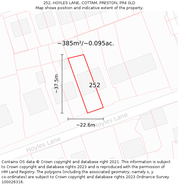 252, HOYLES LANE, COTTAM, PRESTON, PR4 0LD: Plot and title map