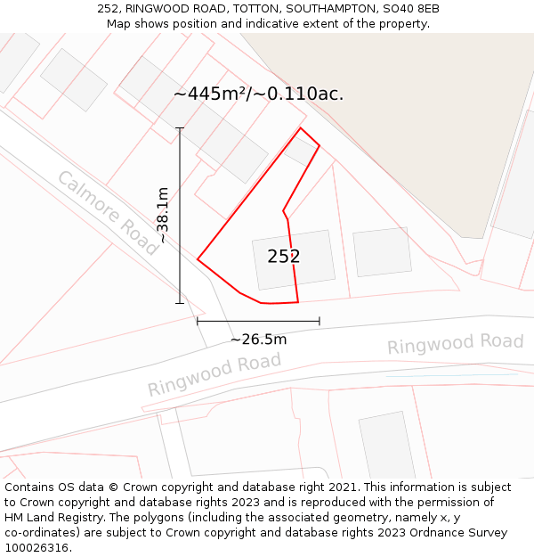 252, RINGWOOD ROAD, TOTTON, SOUTHAMPTON, SO40 8EB: Plot and title map