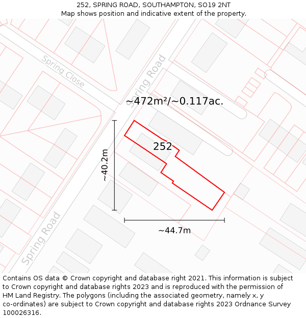 252, SPRING ROAD, SOUTHAMPTON, SO19 2NT: Plot and title map