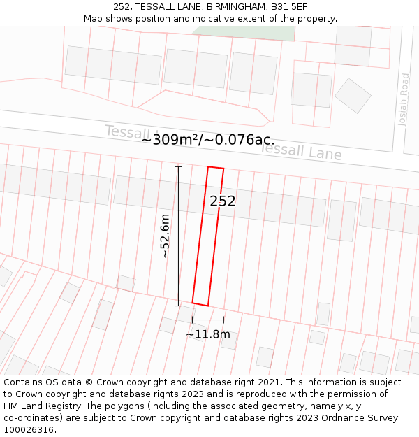 252, TESSALL LANE, BIRMINGHAM, B31 5EF: Plot and title map