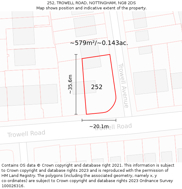 252, TROWELL ROAD, NOTTINGHAM, NG8 2DS: Plot and title map
