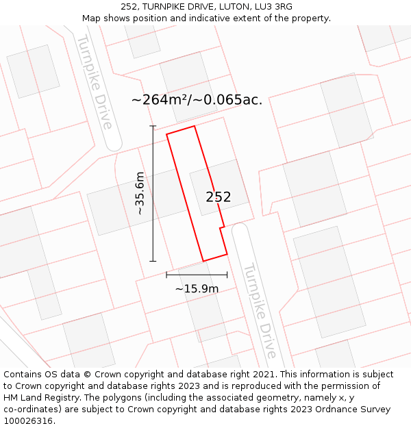 252, TURNPIKE DRIVE, LUTON, LU3 3RG: Plot and title map