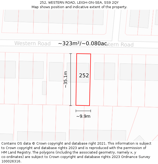 252, WESTERN ROAD, LEIGH-ON-SEA, SS9 2QY: Plot and title map