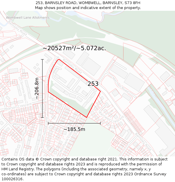 253, BARNSLEY ROAD, WOMBWELL, BARNSLEY, S73 8FH: Plot and title map