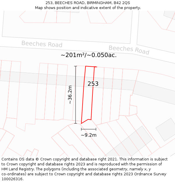 253, BEECHES ROAD, BIRMINGHAM, B42 2QS: Plot and title map