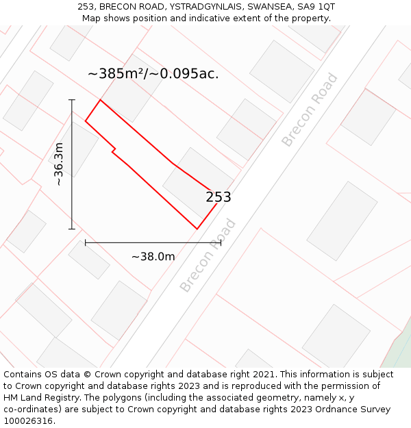 253, BRECON ROAD, YSTRADGYNLAIS, SWANSEA, SA9 1QT: Plot and title map