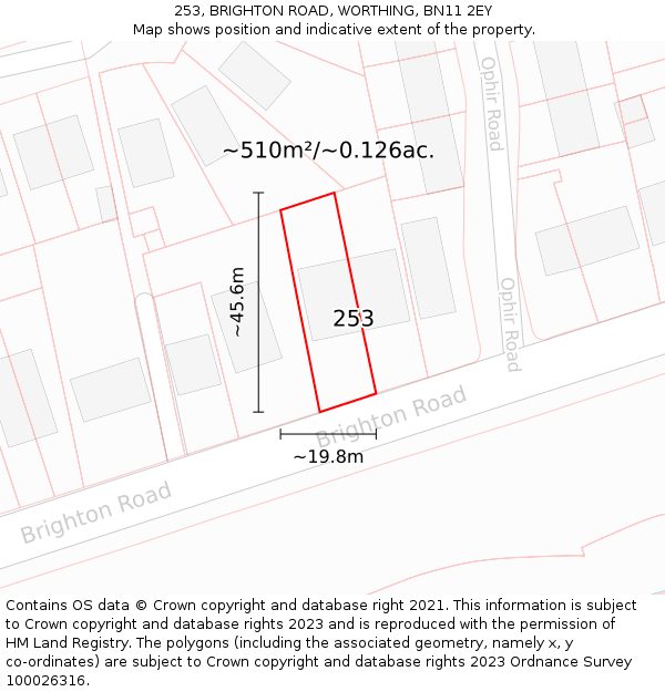 253, BRIGHTON ROAD, WORTHING, BN11 2EY: Plot and title map