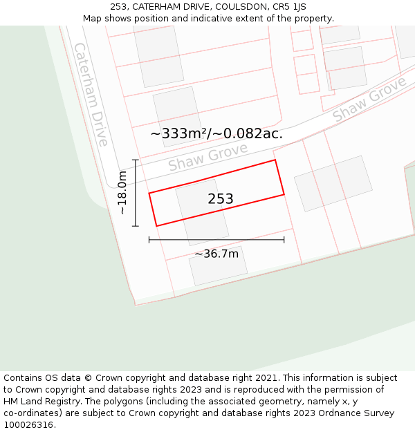 253, CATERHAM DRIVE, COULSDON, CR5 1JS: Plot and title map