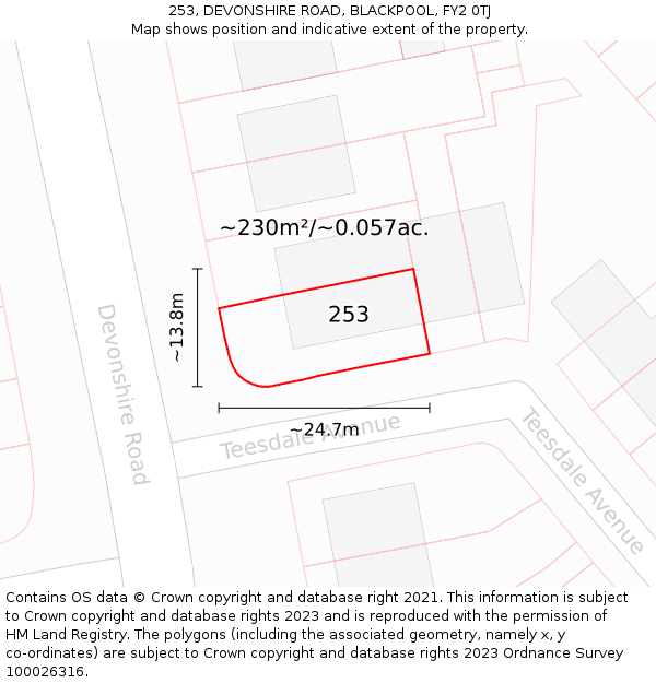 253, DEVONSHIRE ROAD, BLACKPOOL, FY2 0TJ: Plot and title map