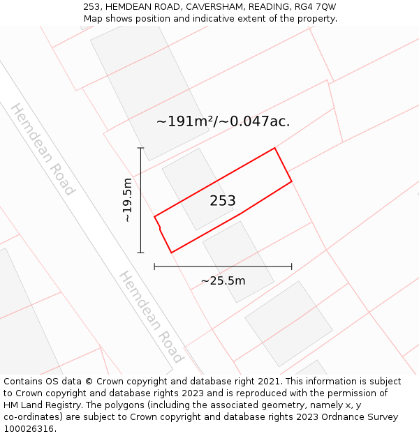 253, HEMDEAN ROAD, CAVERSHAM, READING, RG4 7QW: Plot and title map