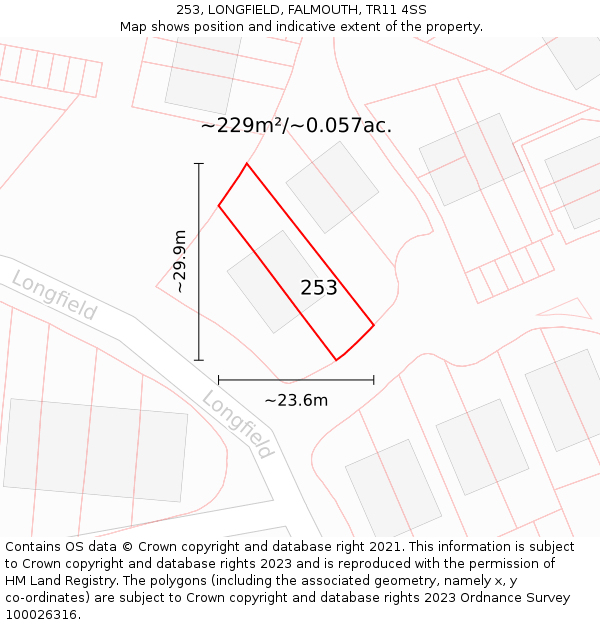 253, LONGFIELD, FALMOUTH, TR11 4SS: Plot and title map