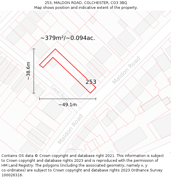 253, MALDON ROAD, COLCHESTER, CO3 3BQ: Plot and title map