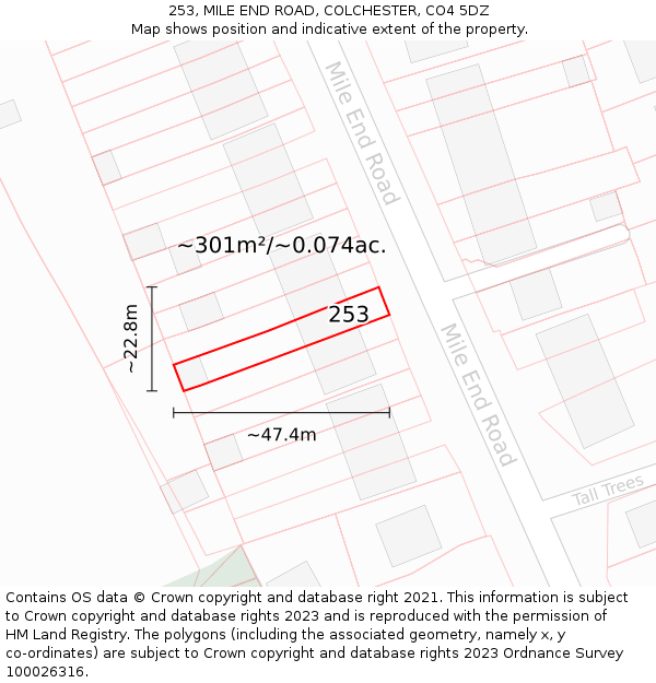 253, MILE END ROAD, COLCHESTER, CO4 5DZ: Plot and title map