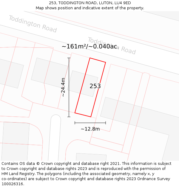 253, TODDINGTON ROAD, LUTON, LU4 9ED: Plot and title map