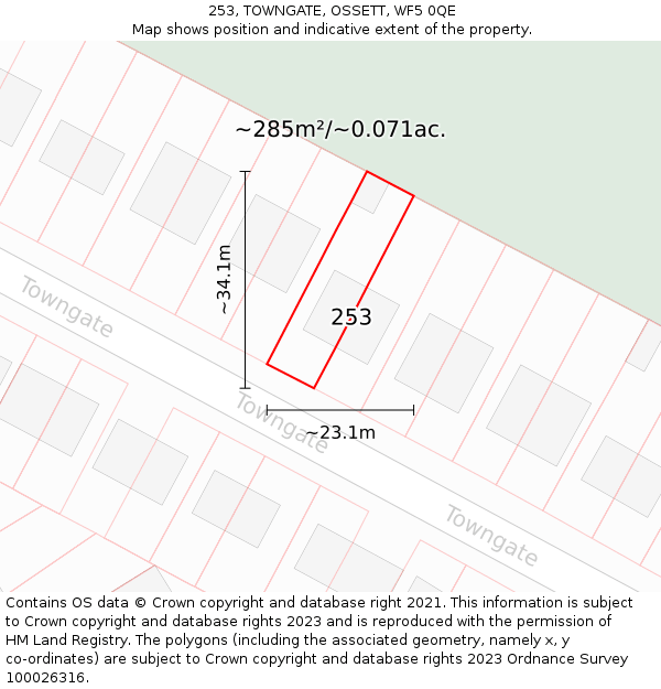 253, TOWNGATE, OSSETT, WF5 0QE: Plot and title map