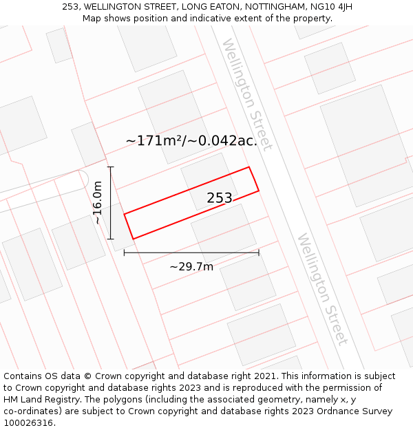 253, WELLINGTON STREET, LONG EATON, NOTTINGHAM, NG10 4JH: Plot and title map