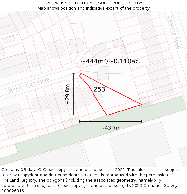 253, WENNINGTON ROAD, SOUTHPORT, PR9 7TW: Plot and title map