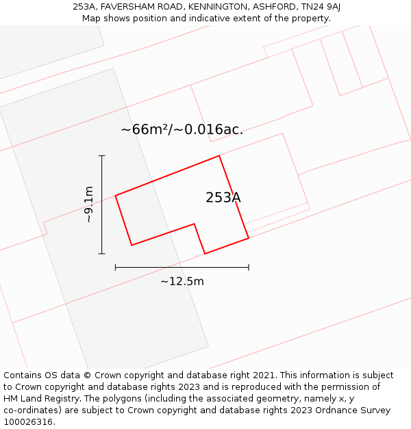 253A, FAVERSHAM ROAD, KENNINGTON, ASHFORD, TN24 9AJ: Plot and title map