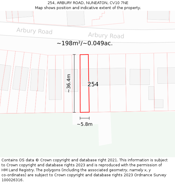 254, ARBURY ROAD, NUNEATON, CV10 7NE: Plot and title map