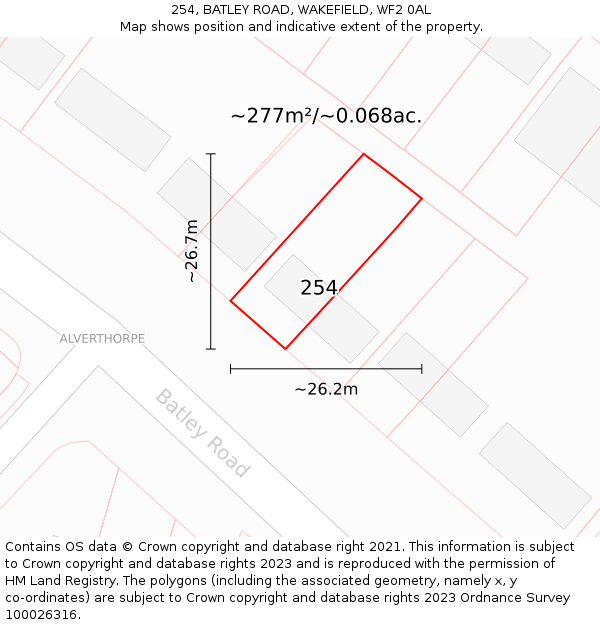 254, BATLEY ROAD, WAKEFIELD, WF2 0AL: Plot and title map