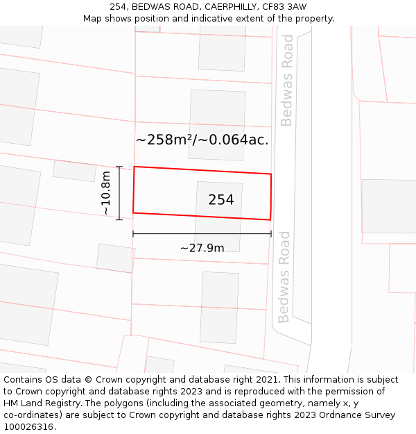 254, BEDWAS ROAD, CAERPHILLY, CF83 3AW: Plot and title map