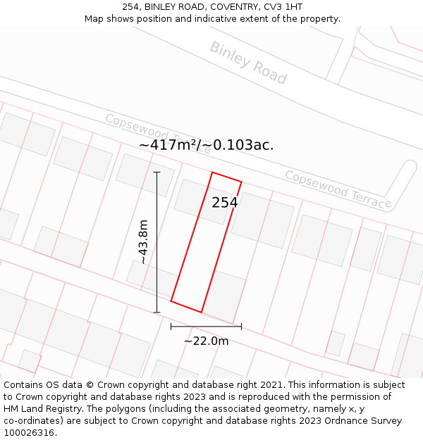 254, BINLEY ROAD, COVENTRY, CV3 1HT: Plot and title map