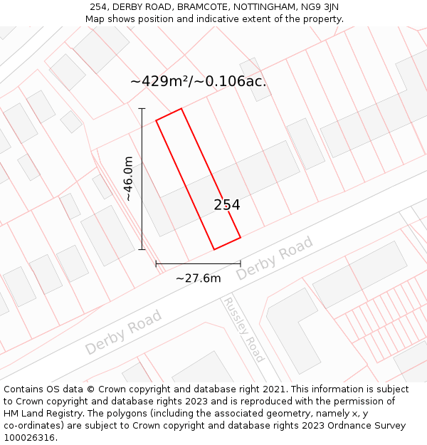 254, DERBY ROAD, BRAMCOTE, NOTTINGHAM, NG9 3JN: Plot and title map