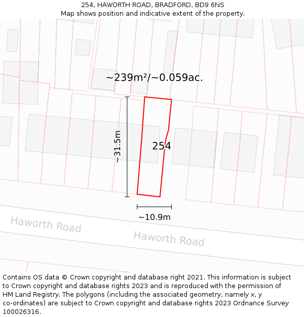 254, HAWORTH ROAD, BRADFORD, BD9 6NS: Plot and title map