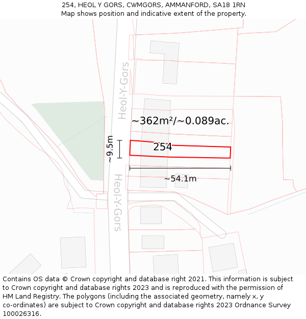 254, HEOL Y GORS, CWMGORS, AMMANFORD, SA18 1RN: Plot and title map