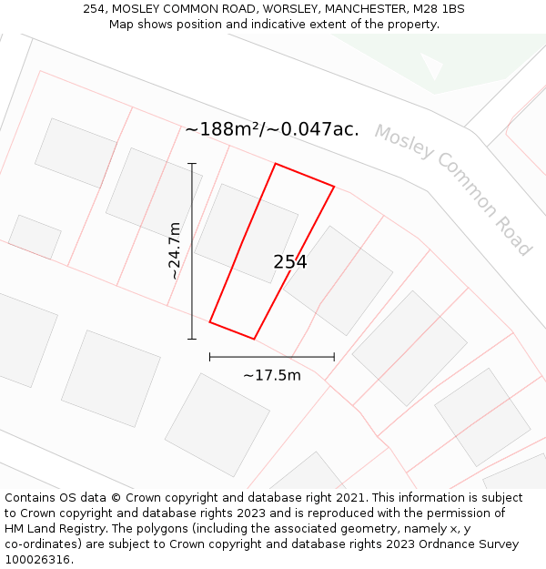 254, MOSLEY COMMON ROAD, WORSLEY, MANCHESTER, M28 1BS: Plot and title map